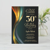 モダン ブラック&ゴールド サプライズ30歳の誕生日パーティー 招待状 (スタンド正面)
