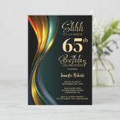 モダン ブラック＆ゴールド サプライズ65歳の誕生日パーティー 招待状 (スタンド正面)
