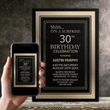 モダン ブラック＆ゴールド サプライズ 30歳の誕生日パーティー