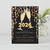 モダン ブラック ゴールド シャンパン 2026 新年 招待状 (スタンド正面)