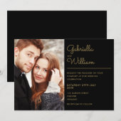 モダン ブラック&ゴールド スクリプト フォト ウェディング 招待状 (正面/裏面)