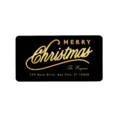 モダン ブラック＆ゴールド スクリプト メリークリスマス ラベル (正面)