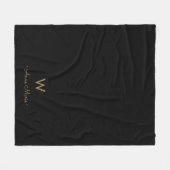 モダン ブラック ゴールド スクリプト モノグラム フリースブランケット (正面(横))