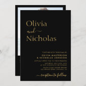 モダン ブラック ゴールド スクリプト QR コード フォト ウェディング 招待状 (正面/裏面)