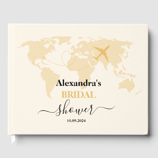 モダン ブラック＆ゴールド デスティネーション パスポート ブライダル ゲストブック (正面)