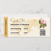 モダン ブラック＆ゴールド パスポート セーブ・ザ・デート 招待状 (正面)