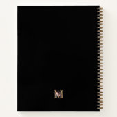 モダン ブラック ゴールド ブラッシュ ピンク フラワー モノグラム ノートブック (裏面)