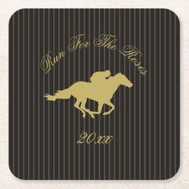 モダン ブラック & ゴールド ホース レース ダービー 馬術 スクエアペーパーコースター