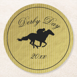 モダン ブラック & ゴールド ホース レース ダービー 馬術 ラウンドペーパーコースター