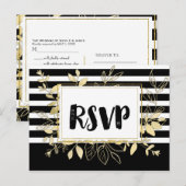 モダン ブラック ゴールド ボタニカル グラマラス ウェディング RSVP インビテーションポストカード (正面/裏面)