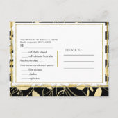 モダン ブラック ゴールド ボタニカル グラマラス ウェディング RSVP インビテーションポストカード (裏面)