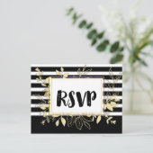 モダン ブラック ゴールド ボタニカル グラマラス ウェディング RSVP インビテーションポストカード (スタンド正面)