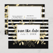 モダン ブラック ゴールド ボタニカル グラマラス セーブ ザ デート 案内ポストカード (正面/裏面)