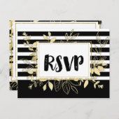 モダン ブラック ゴールド ボタニカル グラムール ウェディング RSVP インビテーションポストカード (正面/裏面)