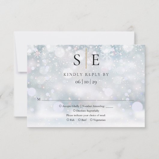 モダン ブラック＆ゴールド モノグラム 冬の結婚式 RSVP (正面)