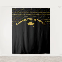 モダン ブラック ゴールド 卒業 タペストリー