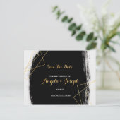 モダン ブラック&ゴールド 水彩幾何学 セーブ・ザ・デート ポストカード (スタンド正面)