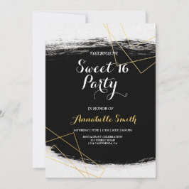 モダン ブラック＆ゴールド 水彩 幾何学 スイート16 招待状