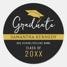 モダン ブラック＆ゴールド 2025年度卒業クラス 卒業帽  ラウンドシール