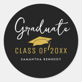 モダン ブラック＆ゴールド 2025年度 卒業帽 ラウンドシール
