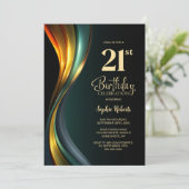モダン ブラック&ゴールド 21歳の誕生日パーティー 招待状 (スタンド正面)