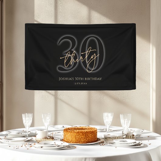 モダン ブラック＆ゴールド 30歳の誕生日バナー 横断幕