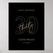 モダン ブラック ゴールド 30歳の誕生日パーティーポスター ポスター (正面)