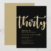 モダン ブラック&ゴールド 30歳の誕生日招待状 招待状 (正面/裏面)