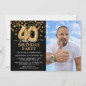 モダン ブラック&ゴールド 40歳のサプライズ誕生日フォト 招待状 (正面)