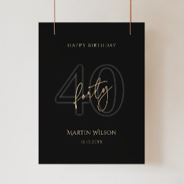 モダン ブラック ゴールド 40歳の誕生日パーティーポスター ポスター