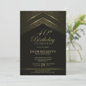 モダン ブラック&ゴールド 40歳の誕生日パーティー 招待状 (スタンド正面)