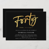 モダン ブラック ゴールド 40歳の誕生日 招待状 (正面/裏面)