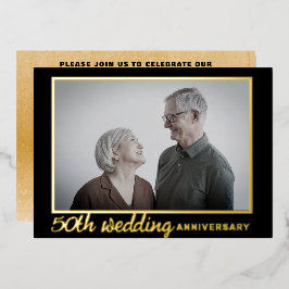 モダン ブラック＆ゴールド 50回結婚記念日 箔招待状