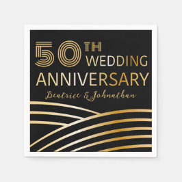 モダン ブラック＆ゴールド 50回結婚記念 スタンダードカクテルナプキン