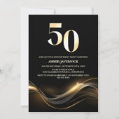 モダン ブラック＆ゴールド 50歳の誕生日パーティー 招待状 (正面)