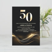 モダン ブラック＆ゴールド 50歳の誕生日パーティー 招待状 (スタンド正面)