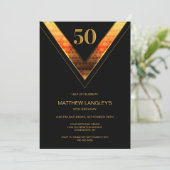 モダン ブラック&ゴールド 50歳の誕生日パーティー 招待状 (スタンド正面)
