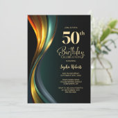 モダン ブラック&ゴールド 50歳の誕生日パーティー 招待状 (スタンド正面)