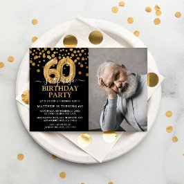 モダン ブラック&ゴールド 60歳のサプライズ誕生日フォト 招待状