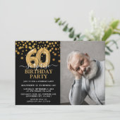 モダン ブラック&ゴールド 60歳のサプライズ誕生日フォト 招待状 (スタンド正面)