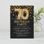 モダン ブラック&ゴールド 70歳のサプライズ誕生日パーティー 招待状 (スタンド正面)