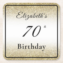 モダン ブラック&ゴールド 70歳の誕生日 コースター