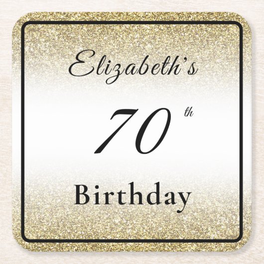 モダン ブラック&ゴールド 70歳の誕生日 コースター (正面)