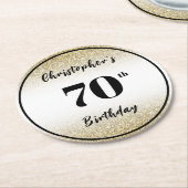 モダン ブラック&ゴールド 70歳の誕生日 コースター (アングル)