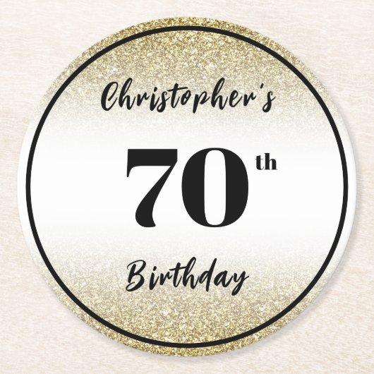 モダン ブラック&ゴールド 70歳の誕生日 コースター (正面)