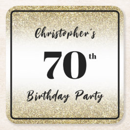 モダン ブラック&ゴールド 70歳の誕生日 コースター