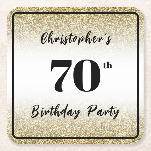 モダン ブラック&ゴールド 70歳の誕生日 コースター (正面)