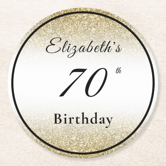 モダン ブラック&ゴールド 70歳の誕生日 コースター (正面)