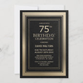モダン ブラック&ゴールド 75歳の誕生日パーティー 招待状 (正面)
