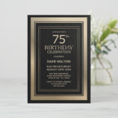 モダン ブラック&ゴールド 75歳の誕生日パーティー 招待状 (スタンド正面)